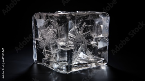 Depiction of subtle and intricate patterns inside an ice cube.