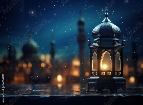 Muslim lantern with candles on the background in the night