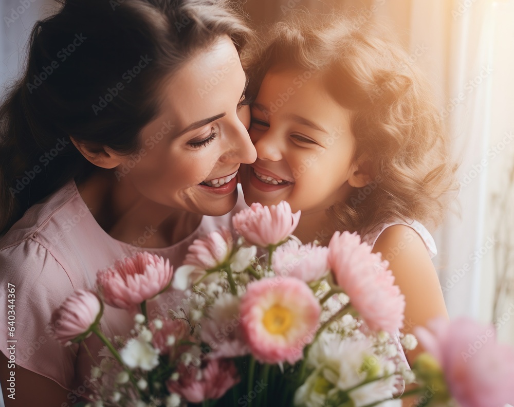 Mom and daughter with flowers