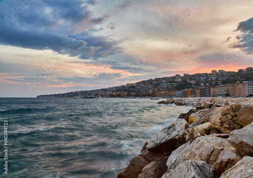 View of the eastern part of Naples city and the Gulf of Naples. photo