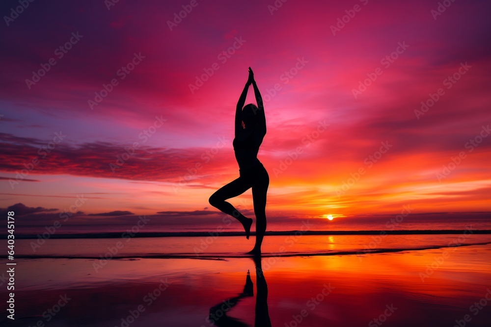 person with yoga pose in the sunrise. active lifestyle. meditation pose. positivity