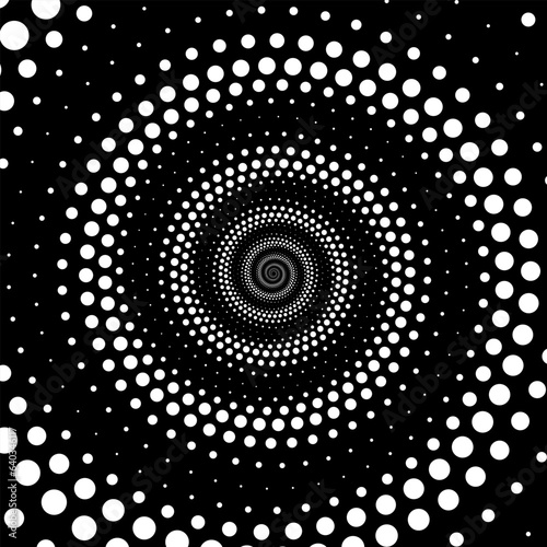 White dot circle halftone on the black background. Vector illustration.