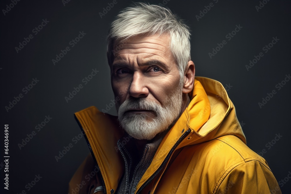 Old man yellow jacket. Generate Ai Old man yellow jacket. Generate Ai