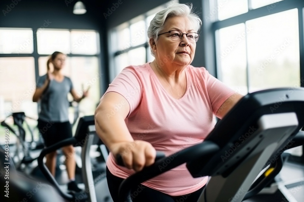 Fat woman treadmill. Generate Ai Fat woman treadmill. Generate Ai