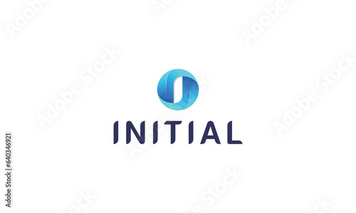 Letter I modern blue colour 3d technological circular logo