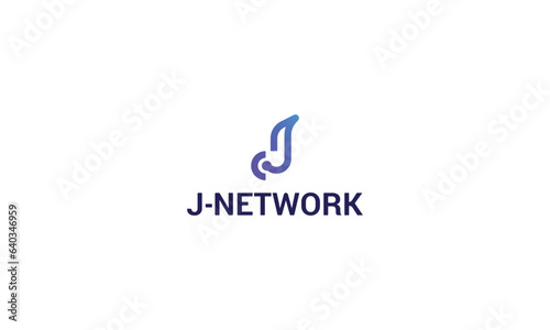 Letter J line art technological network logo