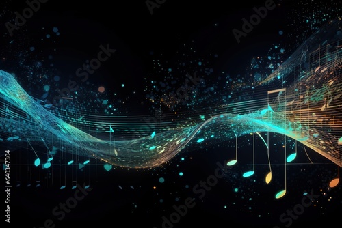 Background with wave of notes Music party. Generative AI