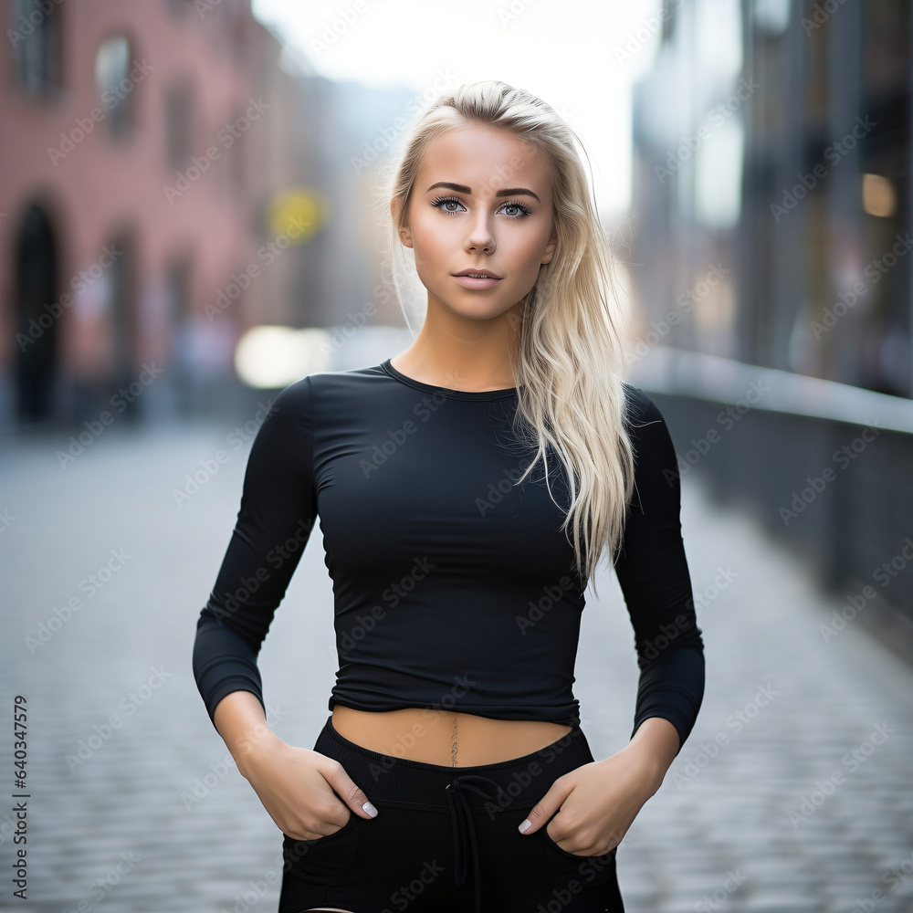 Swedish fitness model woman wearing sport clothes during exercise. Swedish fitness model woman wearing sport clothes during exercise.