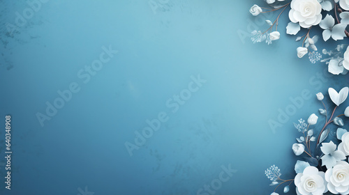 Abstract watercolor blue flowers background, copy space