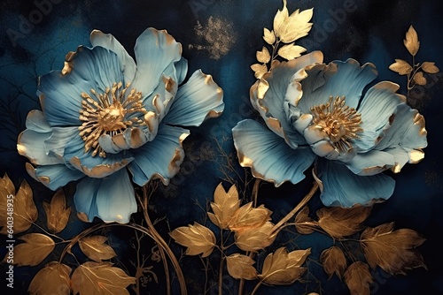 blue and pink pastel painted flowers over dark background