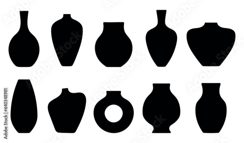 set of vases. vase silhouettes collection, various black abstract vases