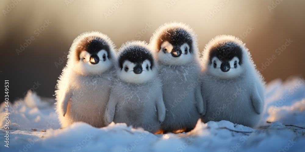 Cute and funny penguins winter, Animal world. Generative AI - obrazy, fototapety, plakaty 
