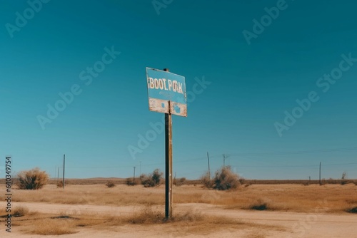 Signboard desert sandy road. Generate Ai