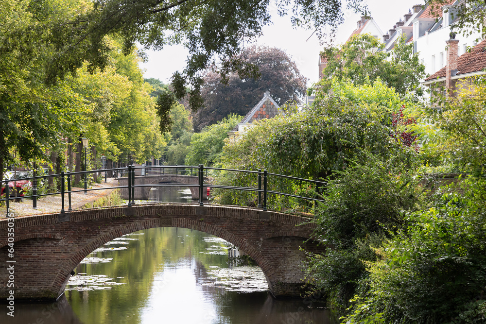 Bridges over the canal in the center of the medieval city of Amersfoort.