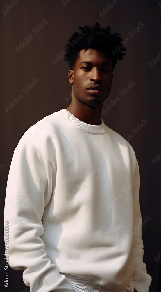 Timeless Elegance: African American Model in a Pure White Sweater Timeless Elegance: African American Model in a Pure White Sweater