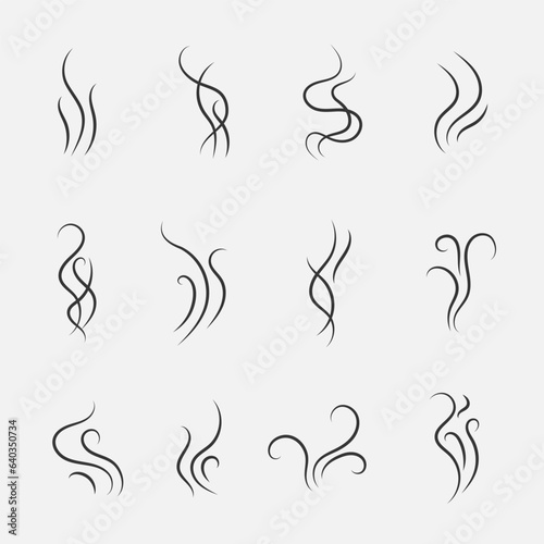 Smells line icon set, aroma, waves, steam, smoke of fumes. Hot drinks, coffee or tea. Vector illustration
