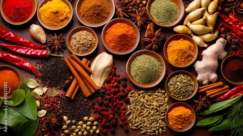 Flavorful Panorama of Spices and Herbs. Vibrant Seasonings and Seasoned Background for Food Labels and Menu Design. Perfect for Condiment and Flavor Ads