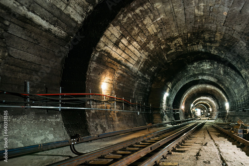 Round underground subway tunnel with tubing