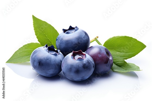 blueberries with leaves isolated photo