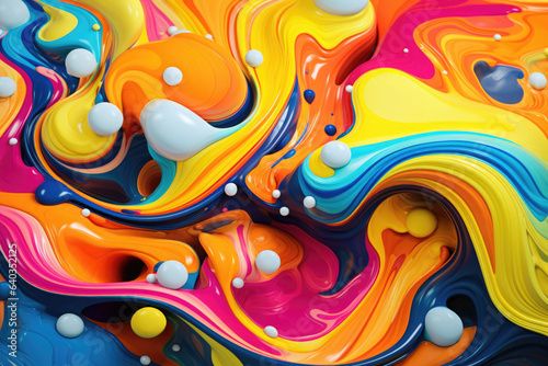 Abstract colorful paint. Liquid paints in blending flow mixing together gently. AI generated