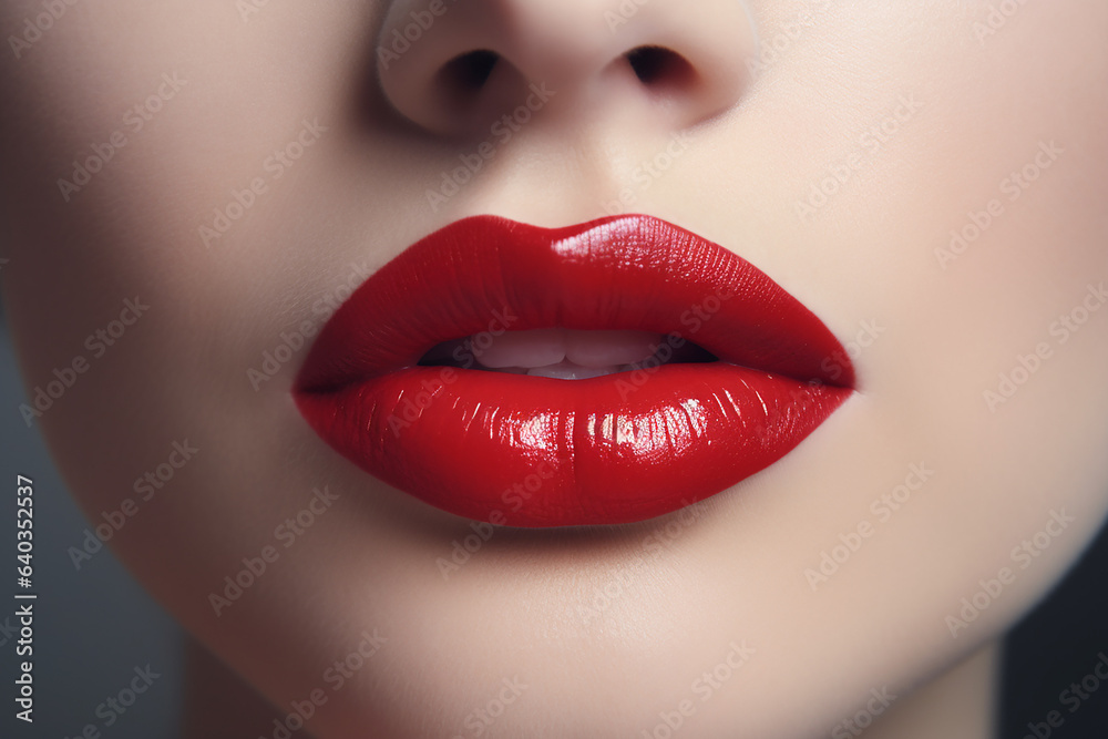 close-up of stunningly beautiful lips with red lipstick close-up of stunningly beautiful lips with red lipstick