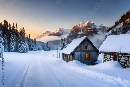 house in the snow generated AI © PhotoFusionist 