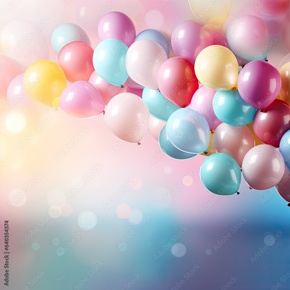 Happy birhtday greeting banner design, flying helium balloons, festive celebration background card