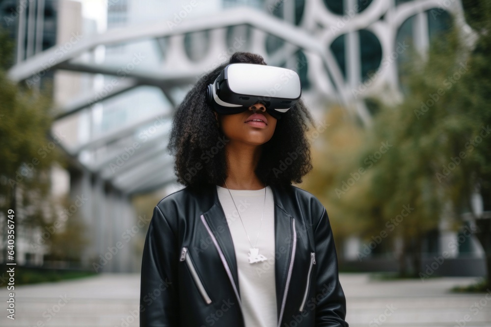 Vr woman street outdoor. Generate Ai