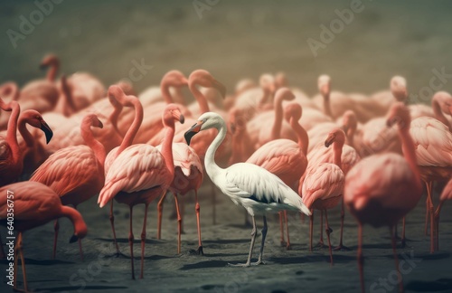 Flamingo group lake. Generate Ai