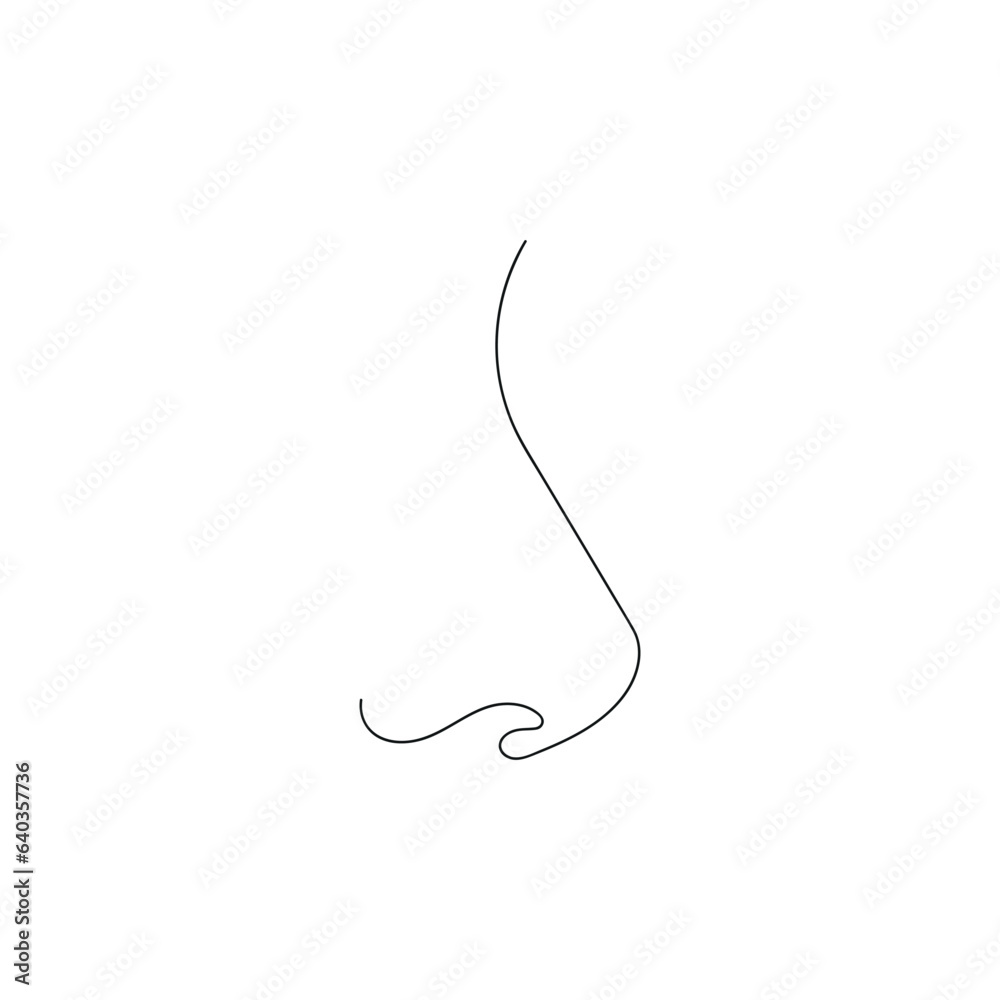 Nose drawn in one continuous line. One line drawing, minimalism. Vector illustration. Nose drawn in one continuous line. One line drawing, minimalism. Vector illustration.