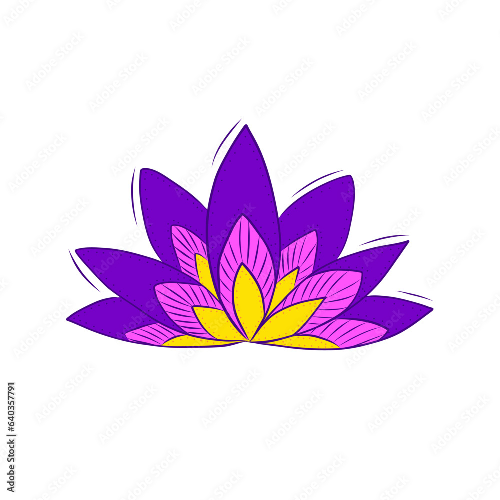 Color Lotus Flower Decorative Element in Doodle Style	