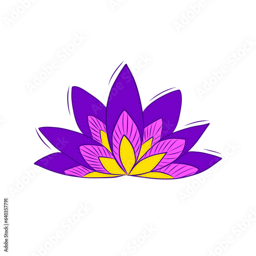 Color Lotus Flower Decorative Element in Doodle Style 