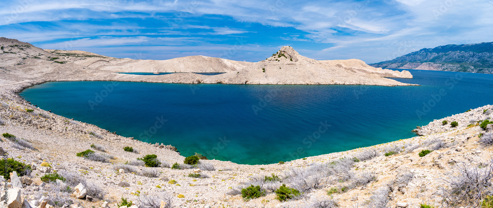panoramic view on blue bay on Pag island in Croatia