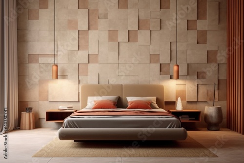 Perfect bedroom with natural elements, plants, wood and hardwood floors. Elegant luxurious bedroom design