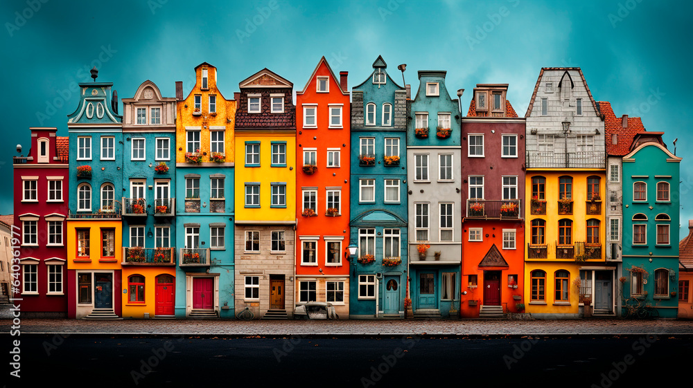 colorful houses in a city big and colorful, Generative AI