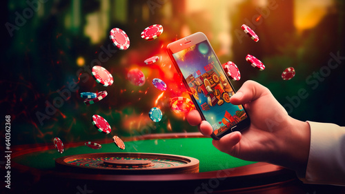 online casinos, big gambling in your smartphone. illustration of gambling mobile apps, Generative AI photo