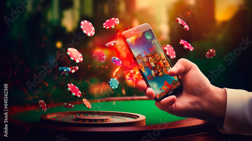 Obraz na płótnie online casinos, big gambling in your smartphone. illustration of gambling mobile apps, Generative AI w salonie