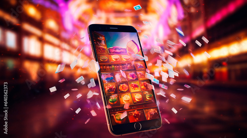 Obraz na płótnie online casinos, big gambling in your smartphone. illustration of gambling mobile apps, Generative AI w salonie