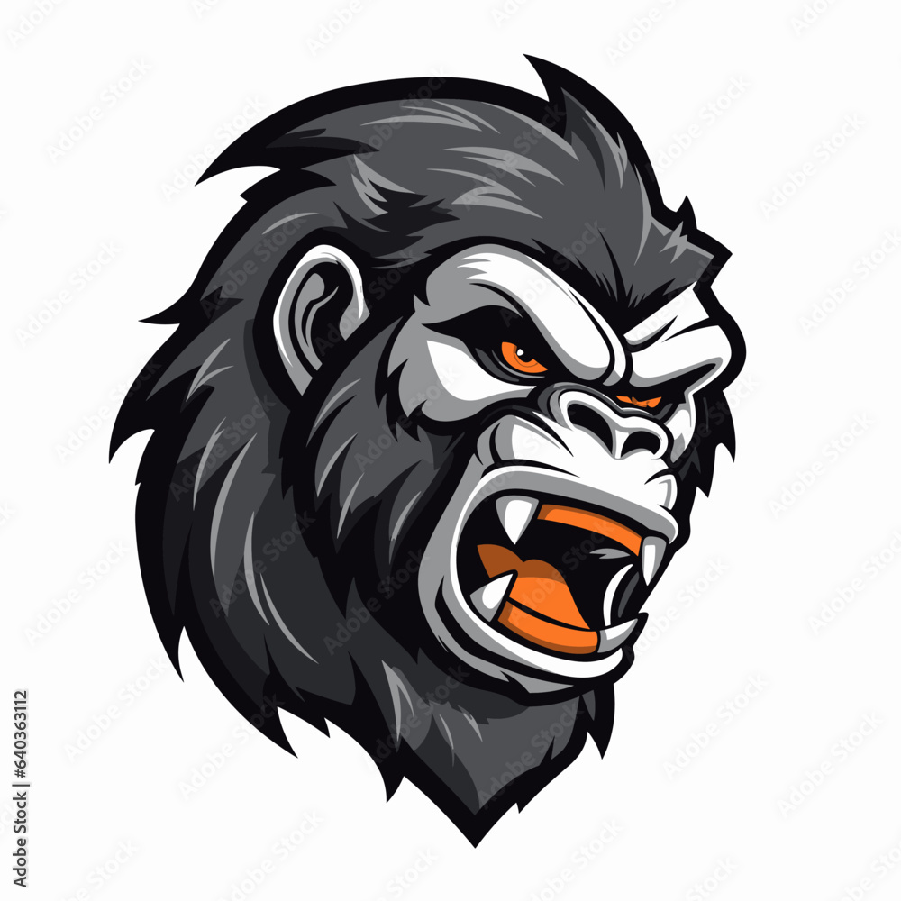 Esport vector logo gorilla on white background side view, gorilla icon, gorilla head, gorilla sticker