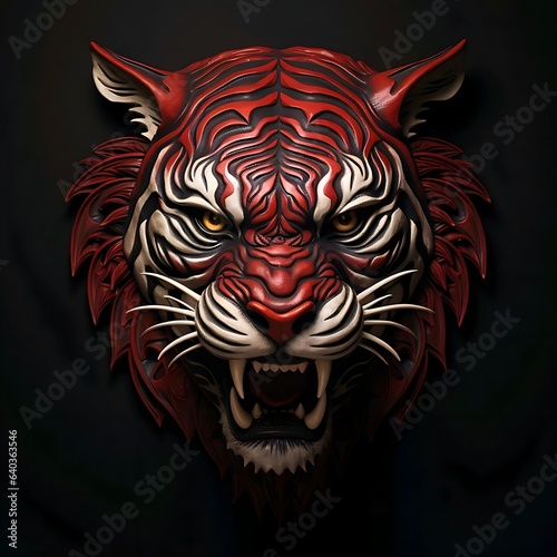 Red angry tiger head on the wall vector. hd, 4k, 8k quality