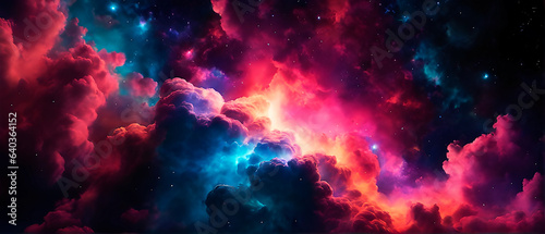 Colorful space background in banner format. Supernova background wallpaper.