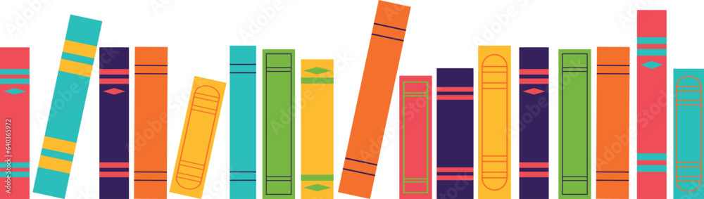 Multicolored book spines. Books on a transparent background. Vector illustration in flat style. Multicolored book spines. Books on a transparent background. Vector illustration in flat style.