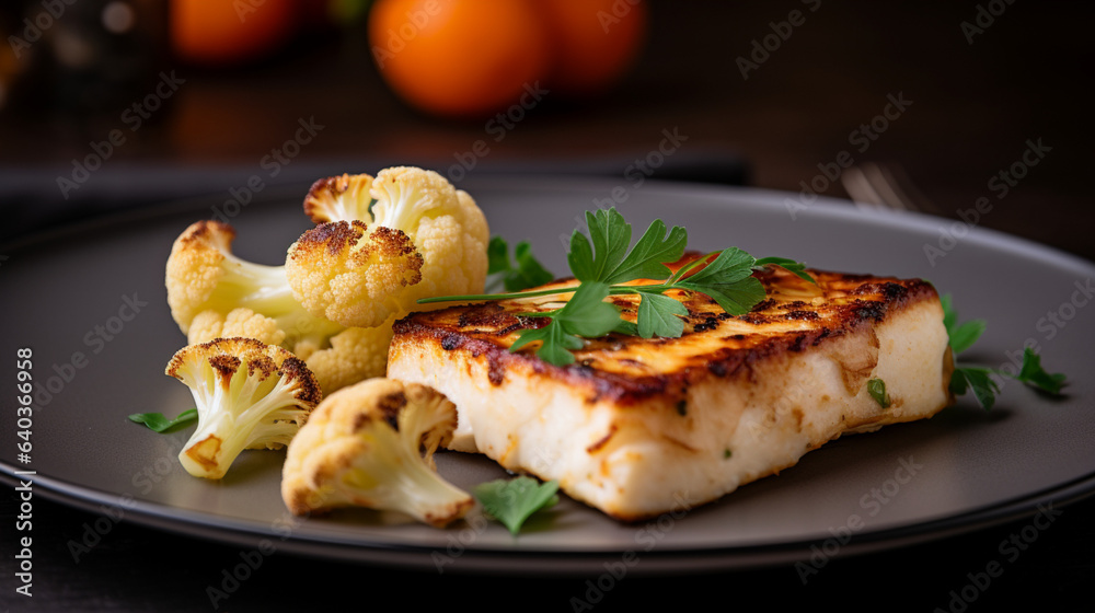 Simple side dish a slice of baked tofu on a small plate., generative ai