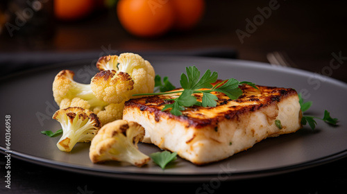 Simple side dish a slice of baked tofu on a small plate., generative ai
