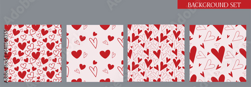 red background with hearts a set of seamless hand-drawn patterns with hearts. for wedding postcards scrapbooking valentine's day