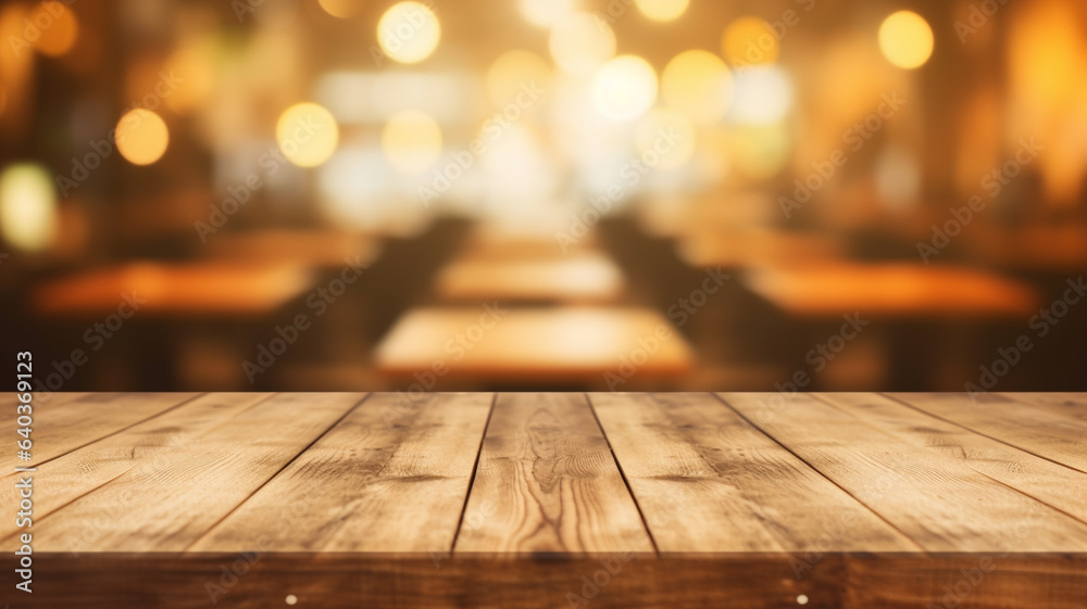 wooden table and bokeh background