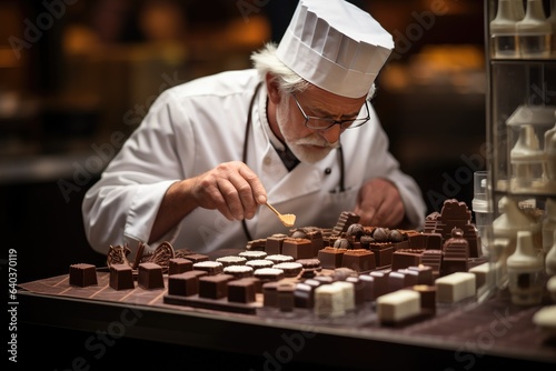 Small toy chocolatier making chocolates photo