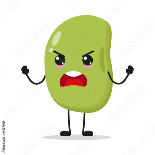 Cute furious mung bean character. Temperament bean cartoon emoticon in flat style. mung bean emoji vector illustration