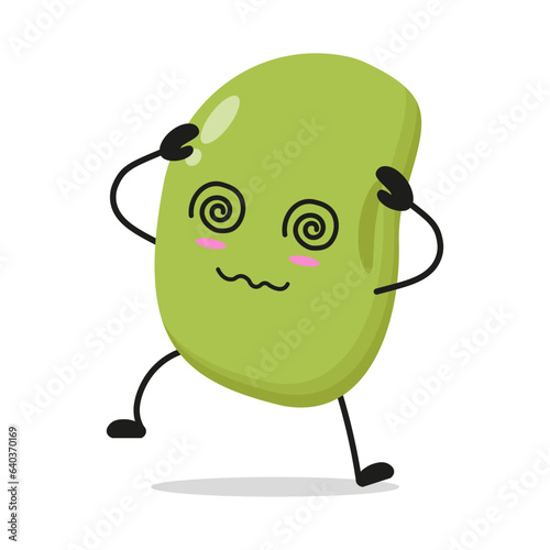 Cute dizzy mung bean character. Funny drunk bean cartoon emoticon in flat style. mung bean emoji vector illustration