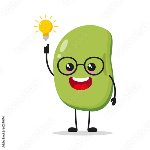 Cute smart mung bean character. Funny bean got inspiration idea cartoon emoticon in flat style. mung bean emoji vector illustration